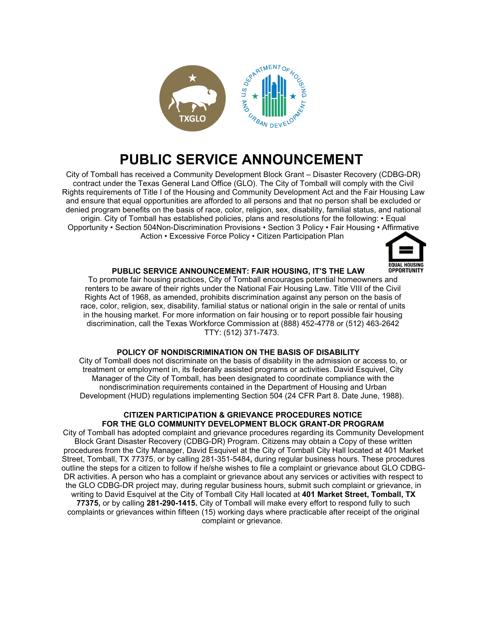 flyer of Public Service Announcement of Fair Housing