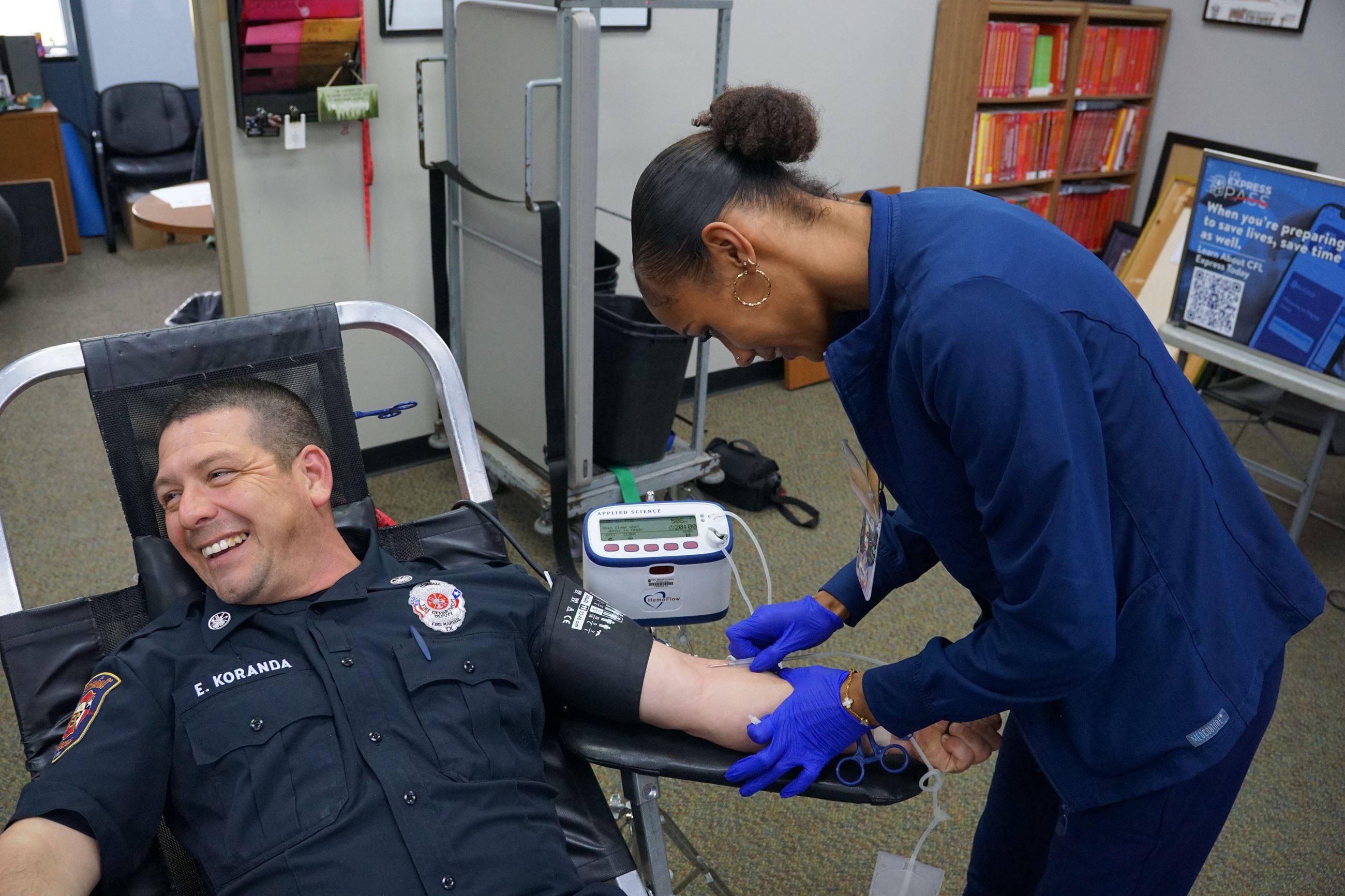 Image of Tomball Fire Marshall giving blood during January 2026 Tomball Fire Rescue blood drive