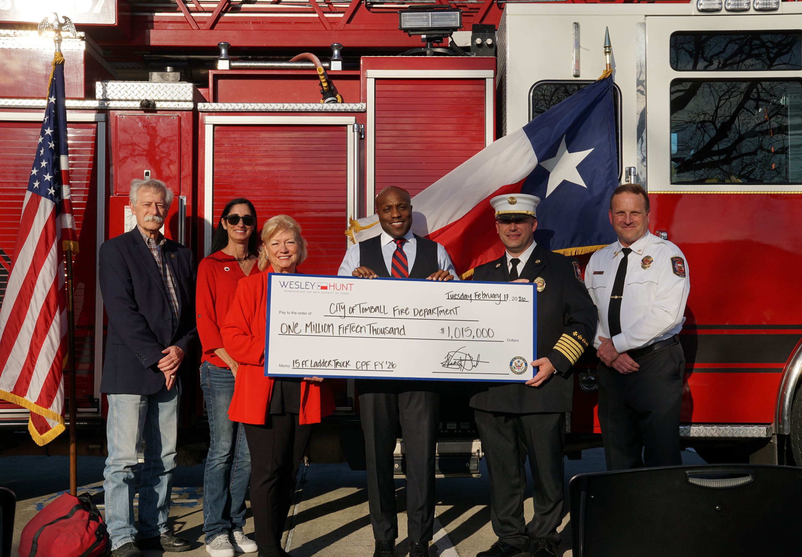 Image of Congressman Hunt with Tomball City Council at 2026 Tomball Fire Rescue Check Presentation
