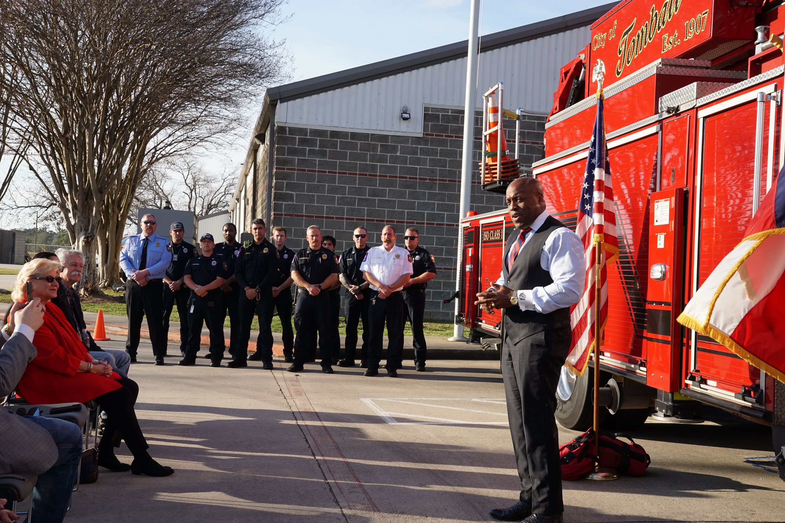 Image of Congressman Hunt Speaking at 2026 Tomball Fire Rescue Check Presentation